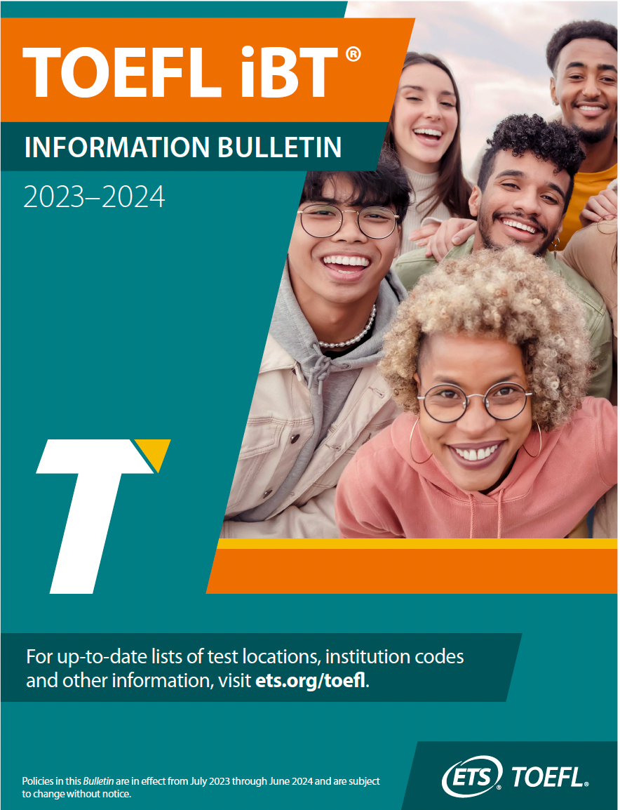 TOEFL iBT 受験要綱（全世界共通/英語）テストの詳細が47ページ分の英文資料で掲載されており、受験者は必ず申込前にこれを読み、内容を確認する必要があります。