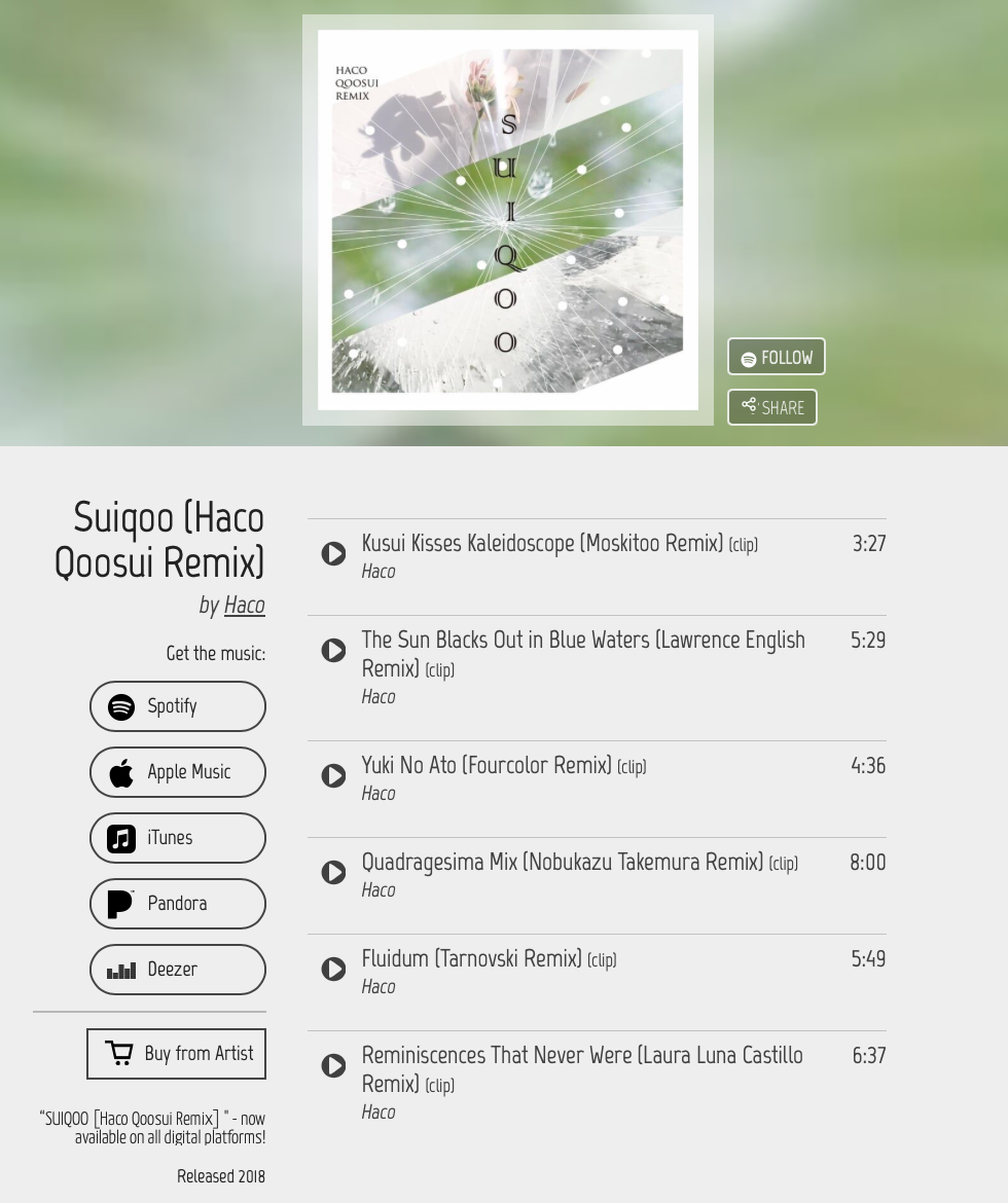 『SUIQOO (Haco Qoosui Remix』- now available on all digital platforms サブスク解禁！
