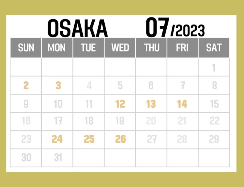 7月の予約可能日です。予約はtap(Booking)